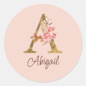 Individuelle Name Goldfolie Rosa Rose Buchstabe A Runder Aufkleber (Vorderseite)