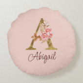 Individuelle Name Goldfolie Rosa Rose Buchstabe A Rundes Kissen (Rückseite)