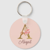 Individuelle Name Goldfolie Rosa Rose Buchstabe A Schlüsselanhänger (Vorderseite)