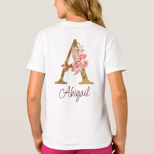 Individuelle Name Goldfolie Rosa Rose Buchstabe A T-Shirt (Rückseite)