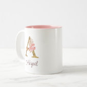 Individuelle Name Goldfolie Rosa Rose Buchstabe A Zweifarbige Tasse (Vorderseite Links)