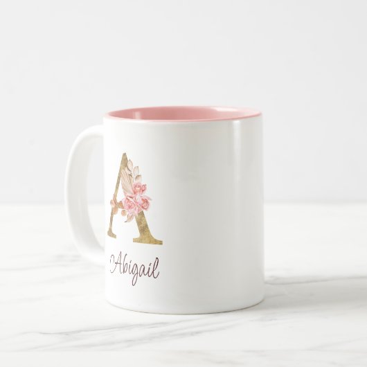Individuelle Name Goldfolie Rosa Rose Buchstabe A Zweifarbige Tasse (Vorderseite Links)