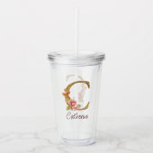 Individuelle Name Goldfolie Rosa Rose Letter C Acryltrinkbecher (Vorderseite)