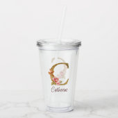 Individuelle Name Goldfolie Rosa Rose Letter C Acryltrinkbecher (Rückseite)