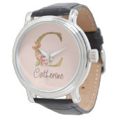 Individuelle Name Goldfolie Rosa Rose Letter C Armbanduhr (Schrägansicht)