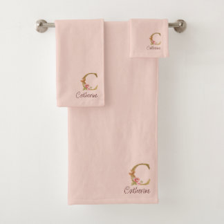 Individuelle Name Goldfolie Rosa Rose Letter C Badhandtuch Set