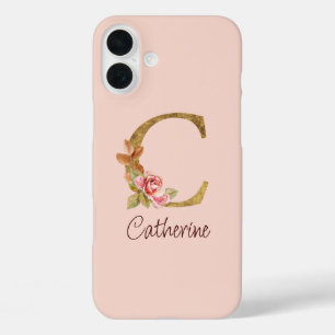 Individuelle Name Goldfolie Rosa Rose Letter C iPhone 16 Plus Hülle