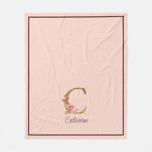 Individuelle Name Goldfolie Rosa Rose Letter C Fleecedecke (Vorderseite)