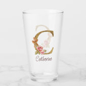 Individuelle Name Goldfolie Rosa Rose Letter C Glas (Rückseite)