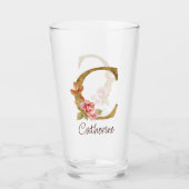 Individuelle Name Goldfolie Rosa Rose Letter C Glas (Vorderseite)