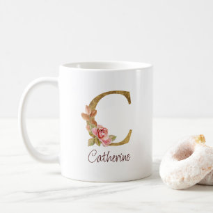 Individuelle Name Goldfolie Rosa Rose Letter C Kaffeetasse
