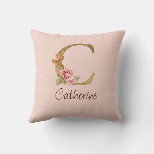 Individuelle Name Goldfolie Rosa Rose Letter C Kissen (Rückseite)