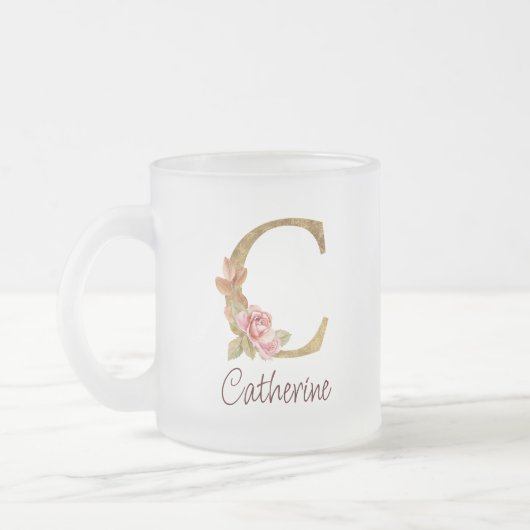 Individuelle Name Goldfolie Rosa Rose Letter C Mattglastasse (Links)