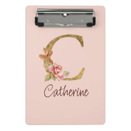 Individuelle Name Goldfolie Rosa Rose Letter C Mini Klemmbrett