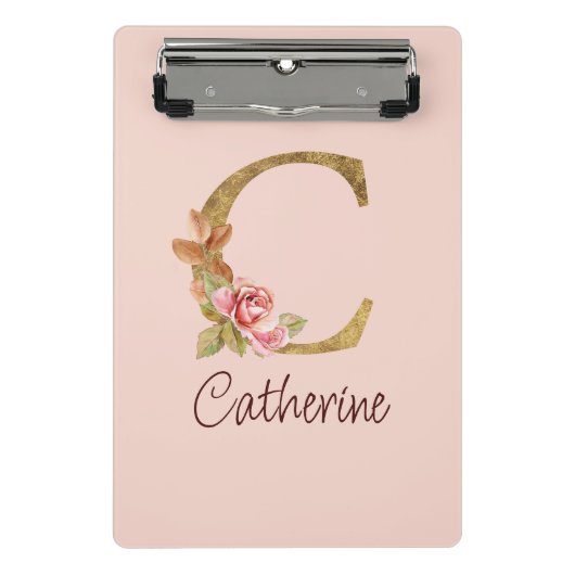 Individuelle Name Goldfolie Rosa Rose Letter C Mini Klemmbrett (Vorderseite)