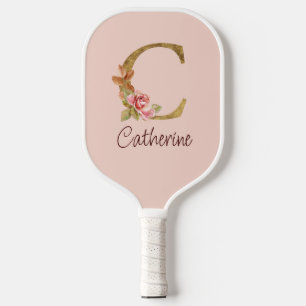Individuelle Name Goldfolie Rosa Rose Letter C Pickleball Schläger