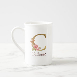 Individuelle Name Goldfolie Rosa Rose Letter C Porzellantasse
