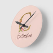 Individuelle Name Goldfolie Rosa Rose Letter C Runde Wanduhr (Winkel)