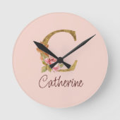 Individuelle Name Goldfolie Rosa Rose Letter C Runde Wanduhr (Vorderseite)
