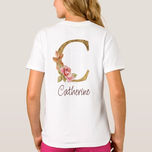 Individuelle Name Goldfolie Rosa Rose Letter C T-Shirt (Rückseite)
