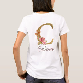 Individuelle Name Goldfolie Rosa Rose Letter C T-Shirt