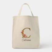 Individuelle Name Goldfolie Rosa Rose Letter C Tragetasche (Rückseite)