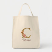 Individuelle Name Goldfolie Rosa Rose Letter C Tragetasche (Vorne)