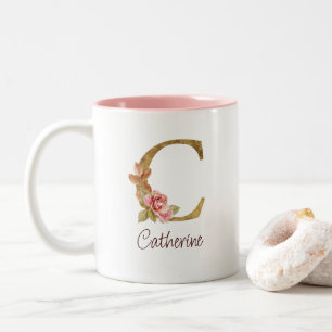 Individuelle Name Goldfolie Rosa Rose Letter C Zweifarbige Tasse