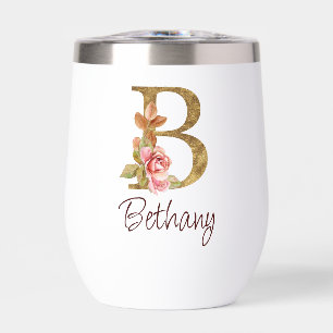 Individuelle Name Goldfolie Rosa Rosen Buchstabe B