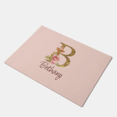 Individuelle Name Goldfolie Rosa Rosen Buchstabe B Fußmatte (Schrägansicht)