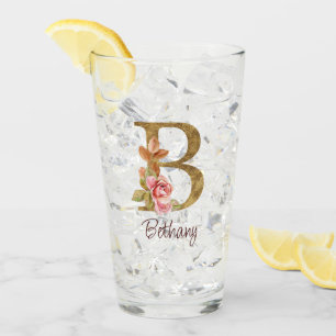 Individuelle Name Goldfolie Rosa Rosen Buchstabe B Glas