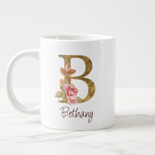 Individuelle Name Goldfolie Rosa Rosen Buchstabe B Jumbo-Tasse