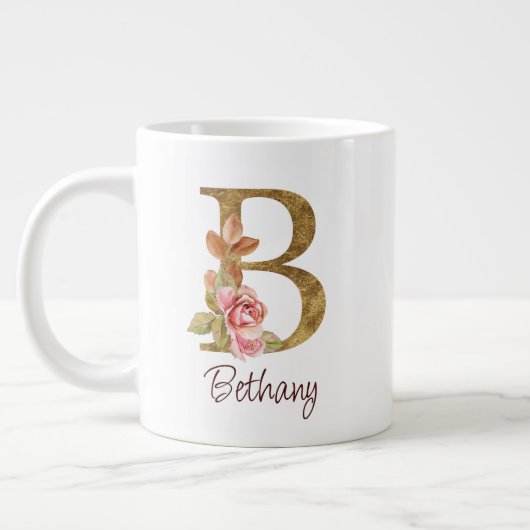 Individuelle Name Goldfolie Rosa Rosen Buchstabe B Jumbo-Tasse (Links)