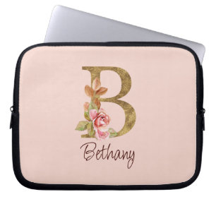 Individuelle Name Goldfolie Rosa Rosen Buchstabe B Laptopschutzhülle