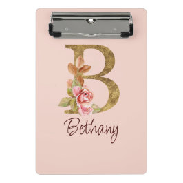 Individuelle Name Goldfolie Rosa Rosen Buchstabe B Mini Klemmbrett