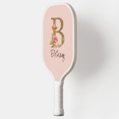 Individuelle Name Goldfolie Rosa Rosen Buchstabe B Pickleball Schläger (Links)