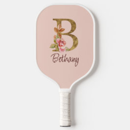 Individuelle Name Goldfolie Rosa Rosen Buchstabe B Pickleball Schläger