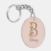 Individuelle Name Goldfolie Rosa Rosen Buchstabe B Schlüsselanhänger (Vorderseite links)