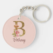 Individuelle Name Goldfolie Rosa Rosen Buchstabe B Schlüsselanhänger (Rückseite)