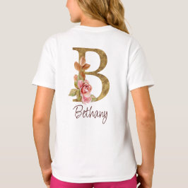 Individuelle Name Goldfolie Rosa Rosen Buchstabe B T-Shirt