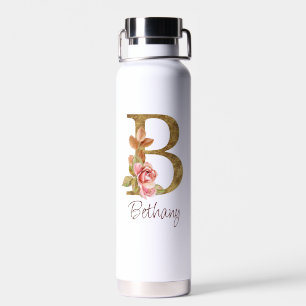 Individuelle Name Goldfolie Rosa Rosen Buchstabe B Trinkflasche