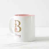 Individuelle Name Goldfolie Rosa Rosen Buchstabe B Zweifarbige Tasse (Vorderseite Links)