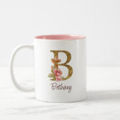 Individuelle Name Goldfolie Rosa Rosen Buchstabe B Zweifarbige Tasse (Links)