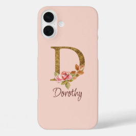 Individuelle Name Goldfolie Rosa Rosen Buchstabe D iPhone 16 Plus Hülle