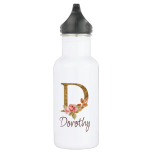 Individuelle Name Goldfolie Rosa Rosen Buchstabe D Edelstahlflasche