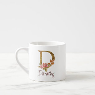 Individuelle Name Goldfolie Rosa Rosen Buchstabe D Espressotasse