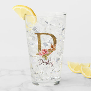 Individuelle Name Goldfolie Rosa Rosen Buchstabe D Glas