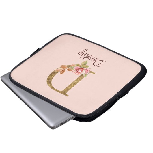 Individuelle Name Goldfolie Rosa Rosen Buchstabe D Laptopschutzhülle (Vorne Knopf)