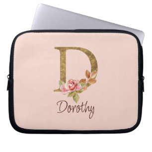 Individuelle Name Goldfolie Rosa Rosen Buchstabe D Laptopschutzhülle