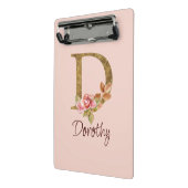 Individuelle Name Goldfolie Rosa Rosen Buchstabe D Mini Klemmbrett (Gewinkelt2)